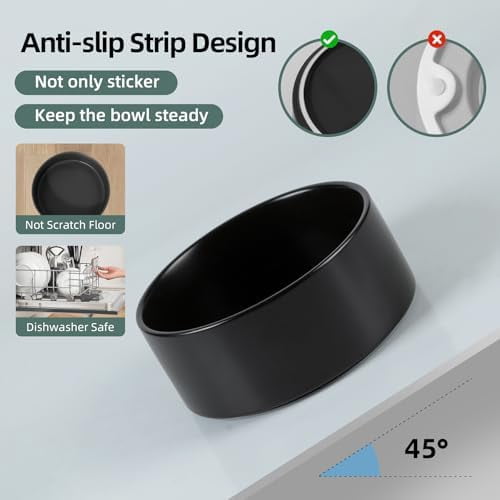 Non-Slip 8.2inch Ceramic Dog Food and Water Bowl for Large Breed Dogs, Pet Bowl for Replacement (Single Bowl, Black)