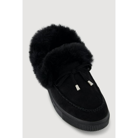 Women's Trendy Faux Fur Lined Faux Suede Platform Moccasin Slippers