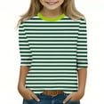 thumbnail image 3 of Efsteb Kids Girls 3/4 Sleeve Tops Casual Summer Round Neck Three-quarter Sleeve Tops Comfy Loose Cute Striped Print Tee Shirt(Green,9 Years ), 3 of 5