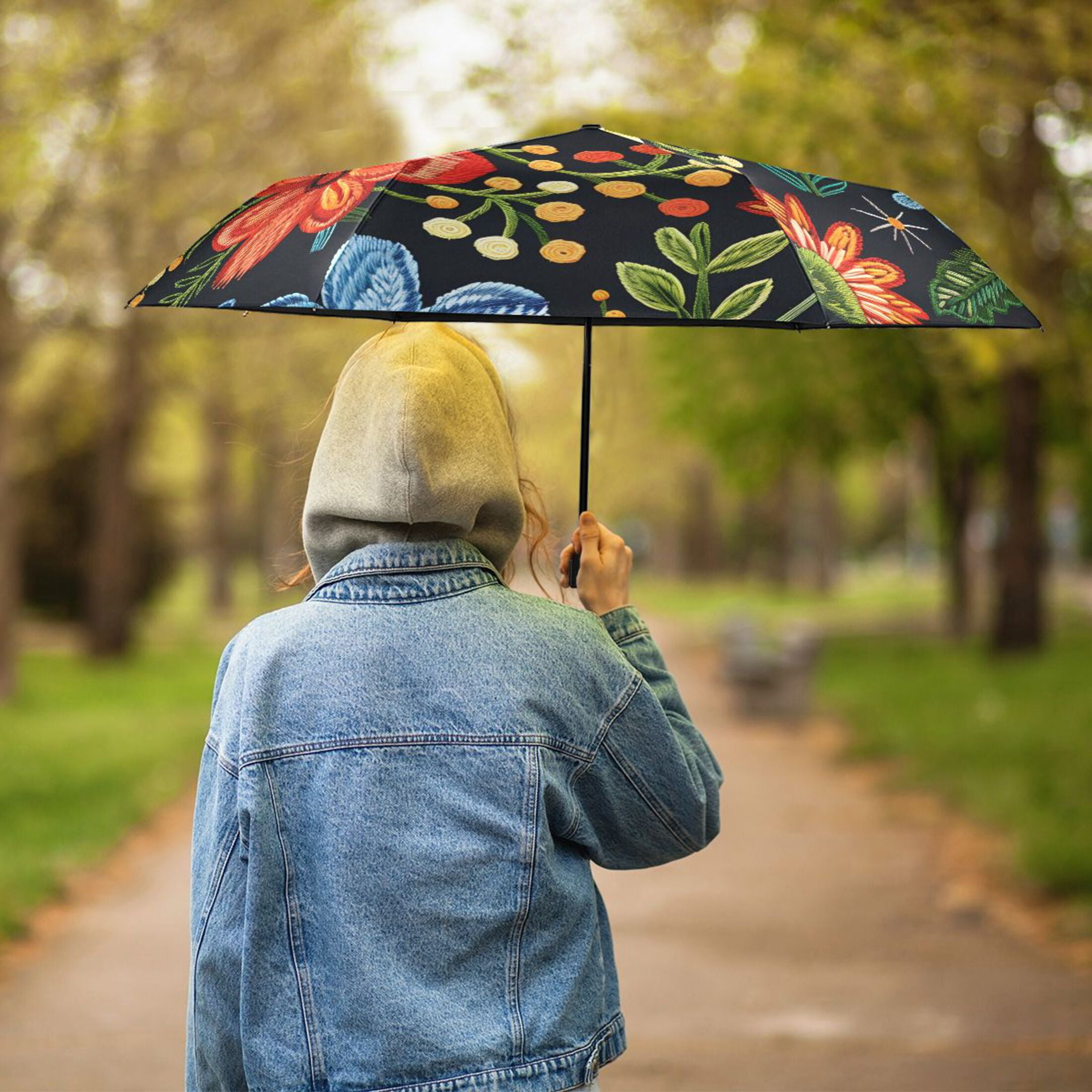 ALAZA Retro Vintage Flower UPF 50+ Compact Folding Umbrella for Rain Travel Umbrella Packable