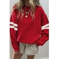 thumbnail image 2 of Women's Fiery Red Oversized Sweatshirt with Varsity Striped Detail - Casual Drop Shoulder Style - [ZhiHiMeRi] | (US 12-14)L, 2 of 10