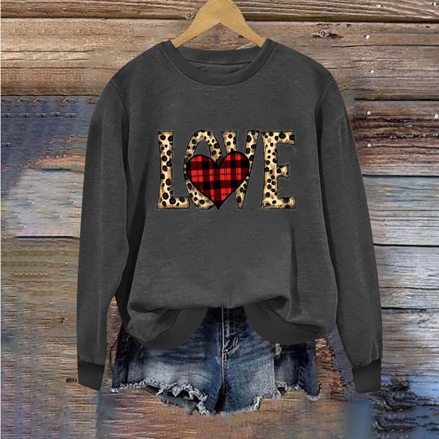 Meichang Chandails en Molleton à Col Rond pour Femmes, Chandails en Molleton de la Saint-Valentin, Imprimé Cœur d'Amour, Pull à Manches Longues, Décontracté