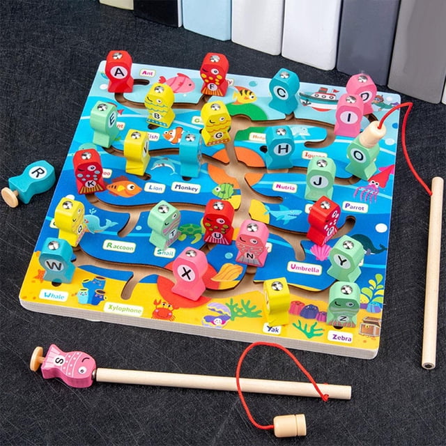 de Pesca Magnética de Montessori Preschool Tablero Early Educational Juguetes Puzzle Maze Actividad de Cumpleaños de Navidad Alfabeto ABC Hugo Number Puzzle Board