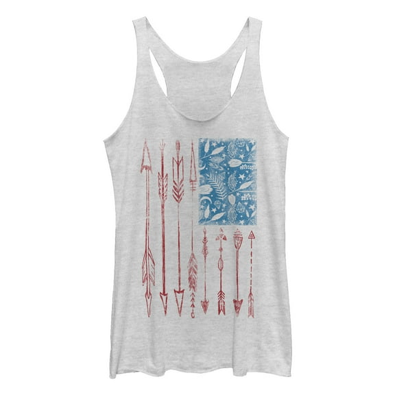 Women's Lost Gods Fourth of July  Camouflage American Flag  Racerback Tank Top White Heather Large