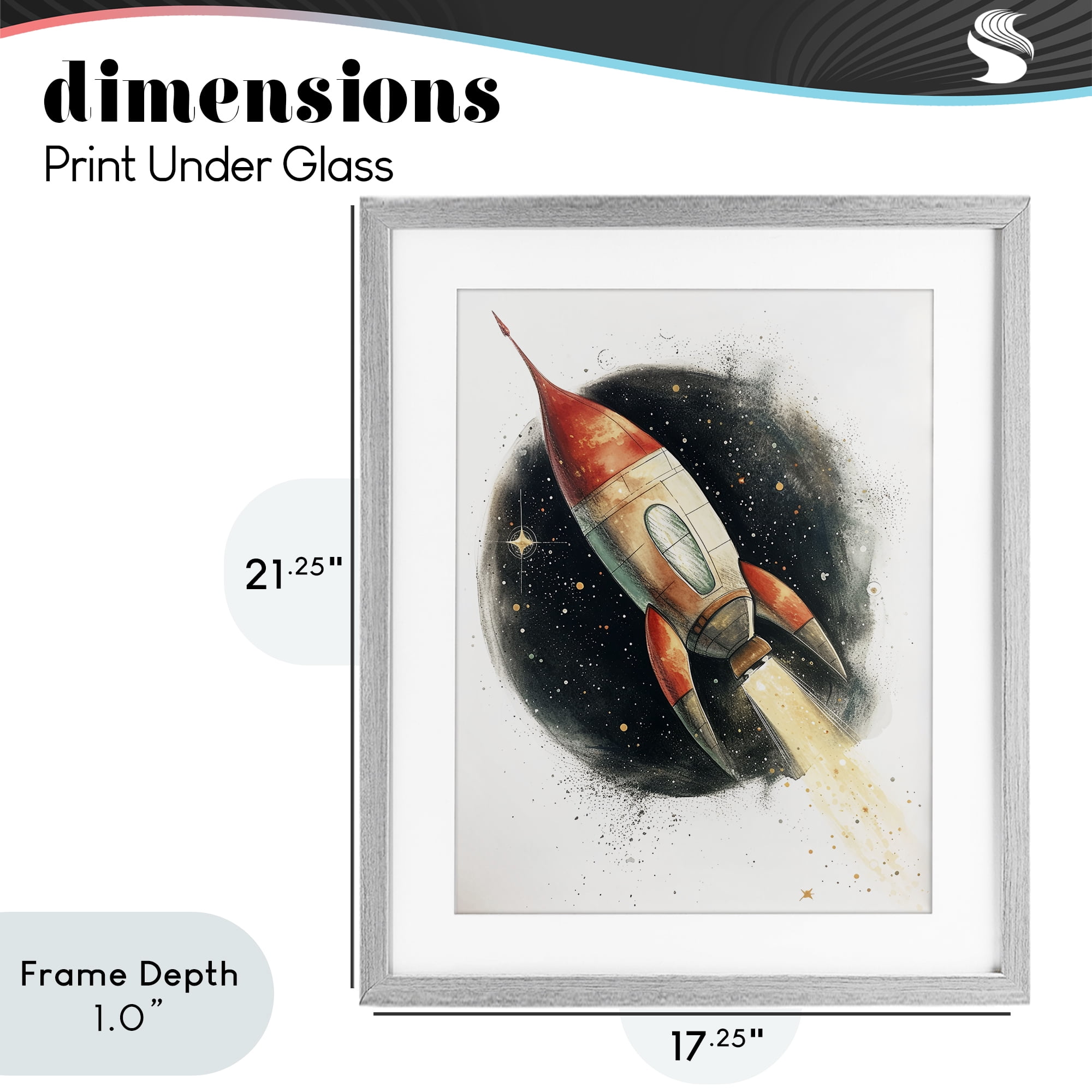 Stupell Industries Journey To Space Rocket Gray Framed Print Under Glass, design by Ray Powers