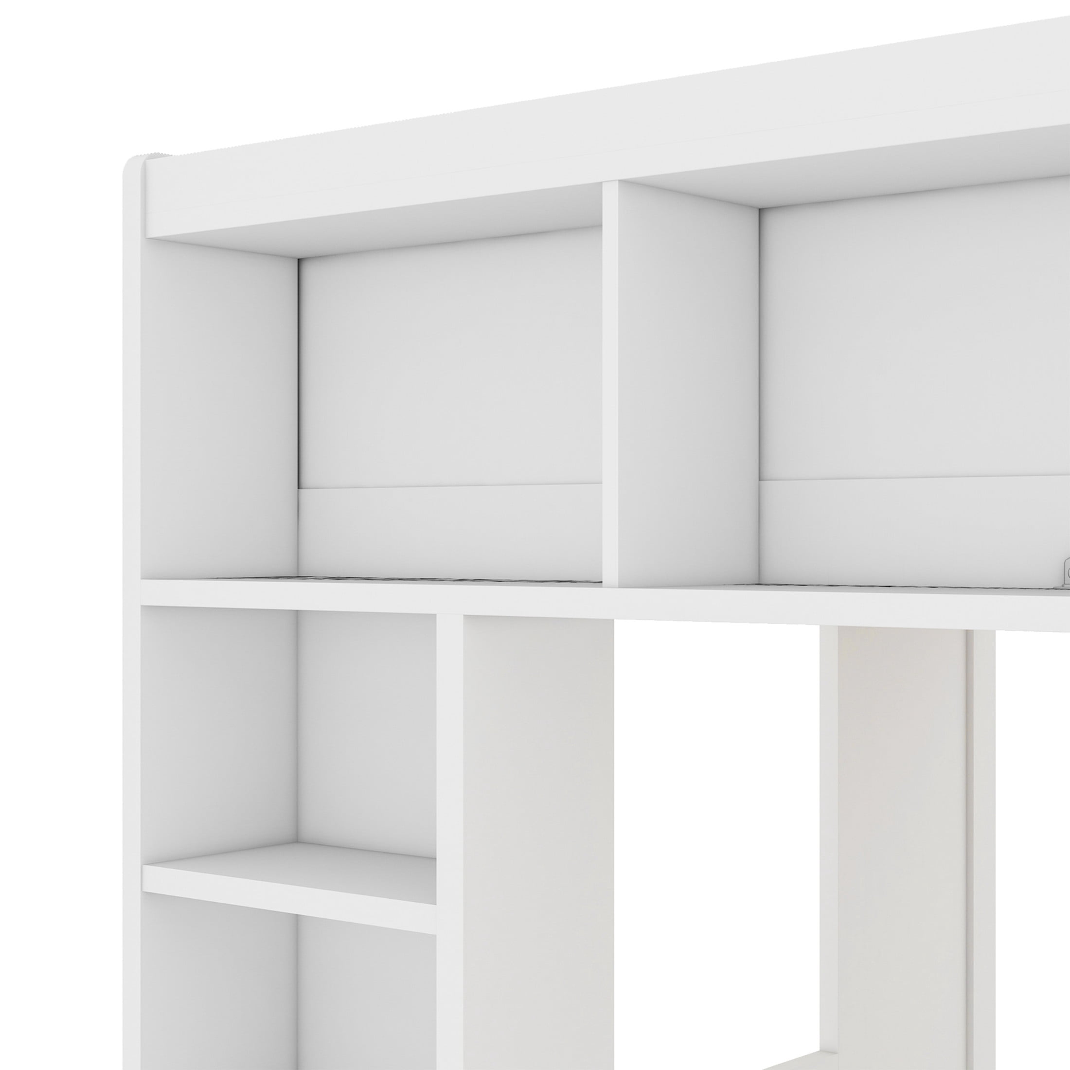 Noble House Corlan Queen Size Wooden Loft Bed with Storage Cabinets and Bookshelves, Heavy Duty, White