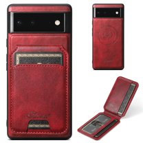 Feishell for Google Pixel 6 Pro Case with Detachable Card Pocket,Shockproof Premium PU Leather Cover Compatible with MagSafe,Credit Card Slots Kickstand Magnetic Car Mount Phone Case - Red