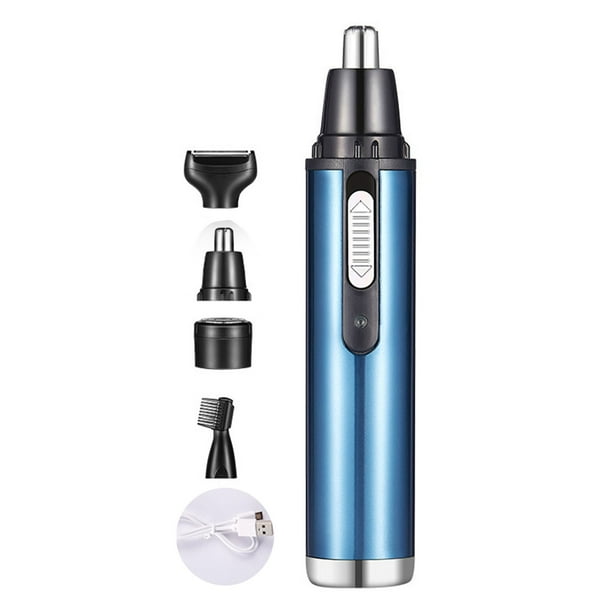 Recortador de vello nasal 4 en 1, USB, impermeable, lavable, desmontable, mini recortador de vello nasal eléctrico, azul cielo
