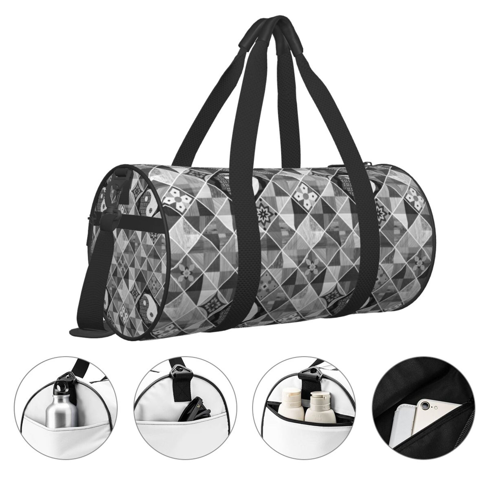Vsdgher Yin Yang With Black And White 45L Foldable Duffel Bag, Sports Gym Bag,Overnight Bag, Portable Weekender Bag for Airplanes