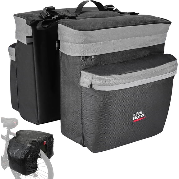 KEMIMOTO Grey Bike Bag Panniers w/ Rain Cover 34L Waterproof Bicycle Saddle Bag for Rear Rack Mountain Biking Bags Storage