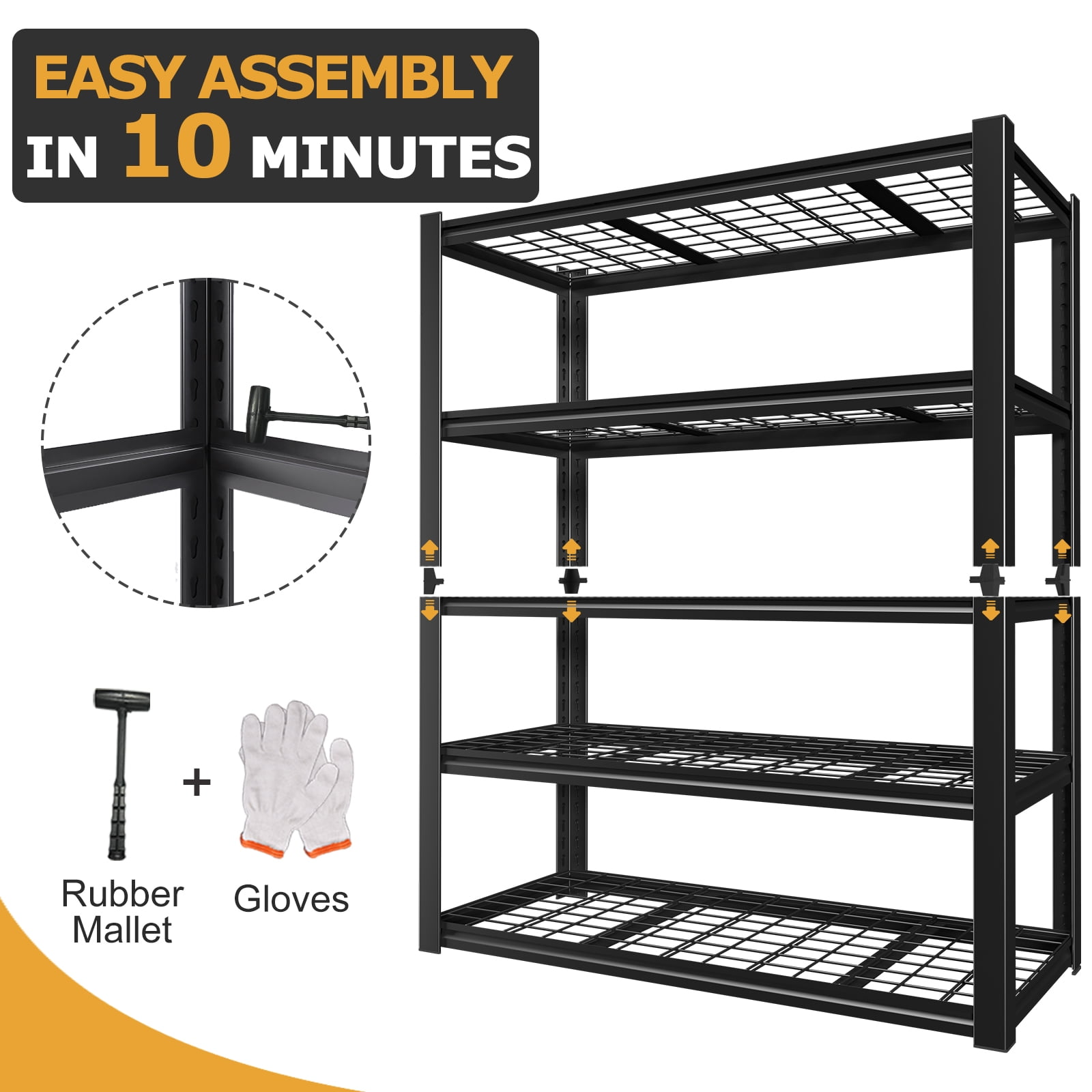 Marcree 24" D x 59" W x 72" H Garage Shelving, 3000LBS Garage Shelving Heavy Duty Storage Shelves 5 Tier Metal Shelves, Adjustable Industrial Shelf for Warehouse, Basement