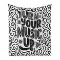 thumbnail image 1 of Rock and Roll Soft Flannel Fleece Throw Blanket, Turn Your Music Vintage Lettering with Curls and Strokes, Cozy Plush for Indoor and Outdoor Use, 70" x 90", Charcoal Grey and White, by Ambesonne, 1 of 5