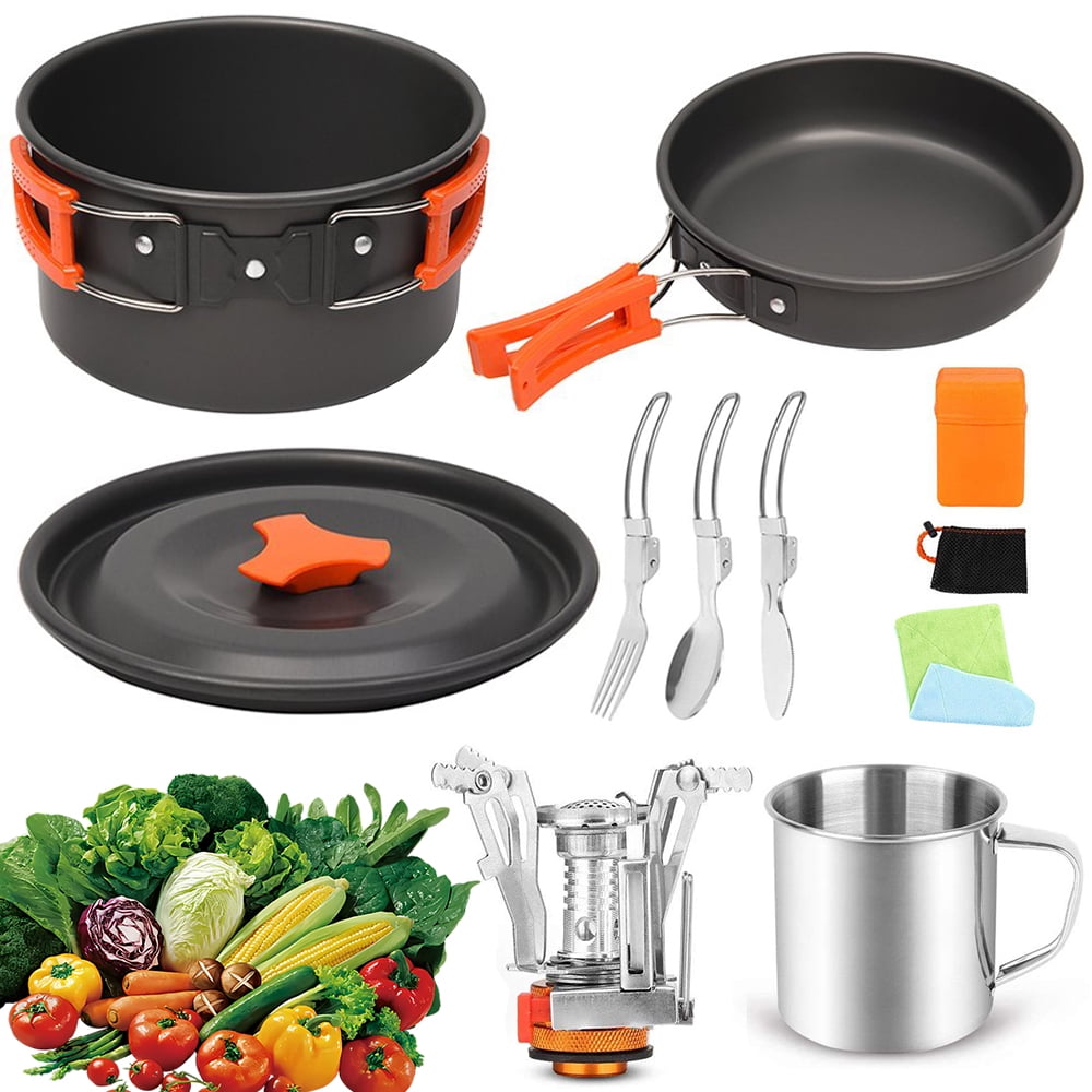 Camping Cookware Set, GIUGT 10pcs Camping Pots and Pans Set Foldable