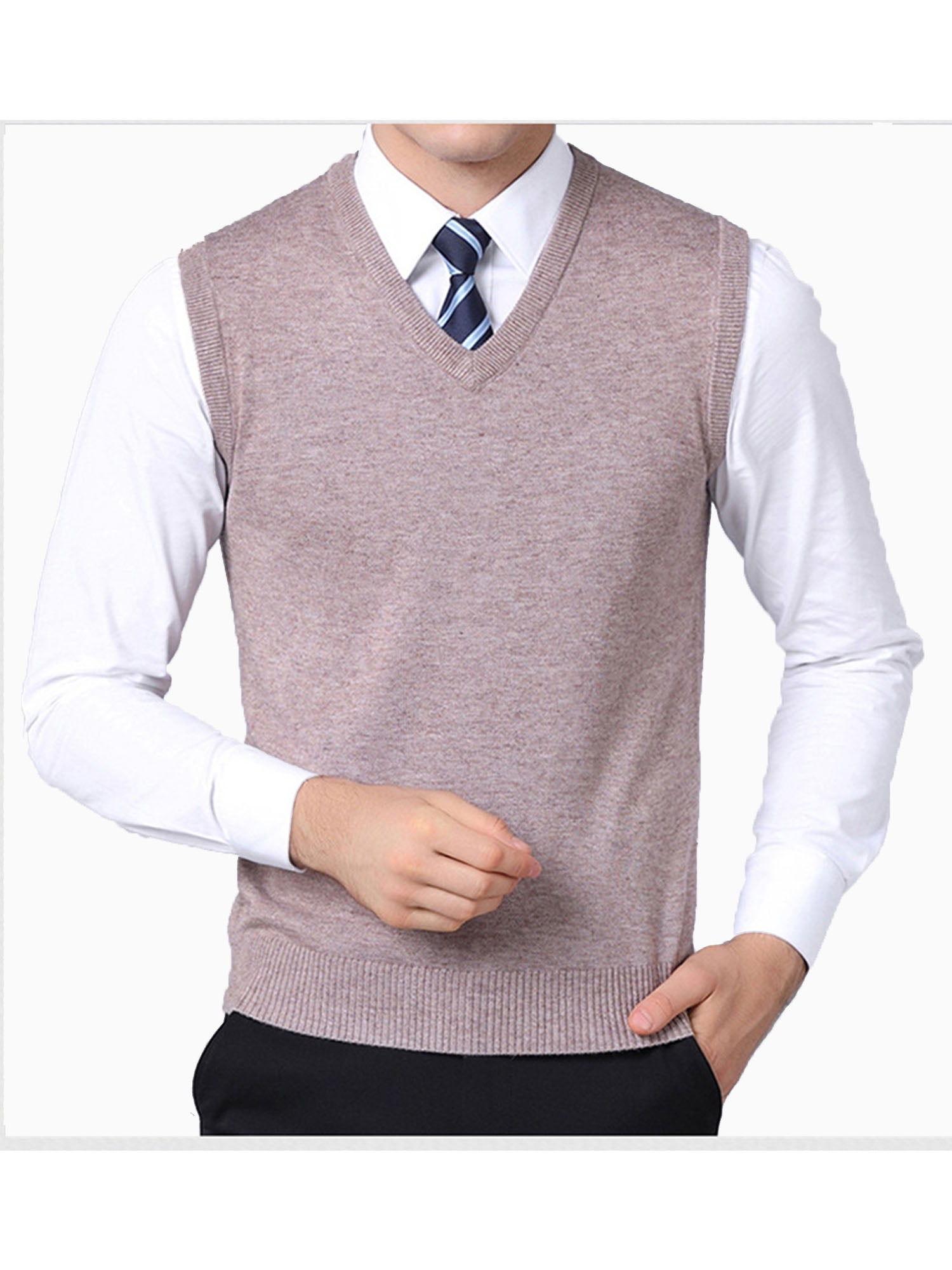 Classic Solid V Neck Sweater Vest for Men Casual Relax Fit Knit Sleeveless  Pullover Autumn Winter Business Golf Top - Walmart.com