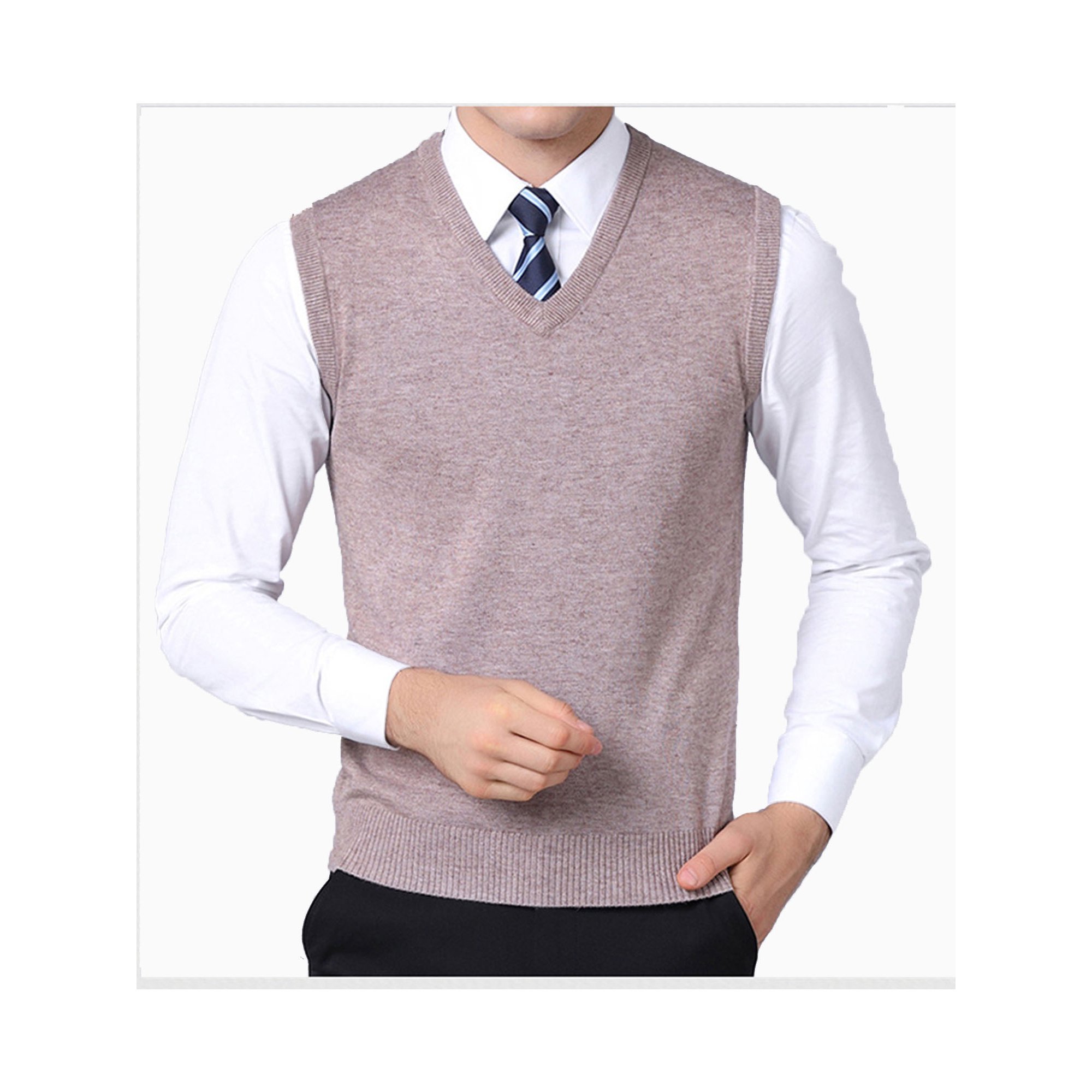 Capreze Mens Sweater Vests Wool Blended Knit Vest Sleeveless Knitwear Warm  Pullover V Neck Camel XXL - Walmart.com