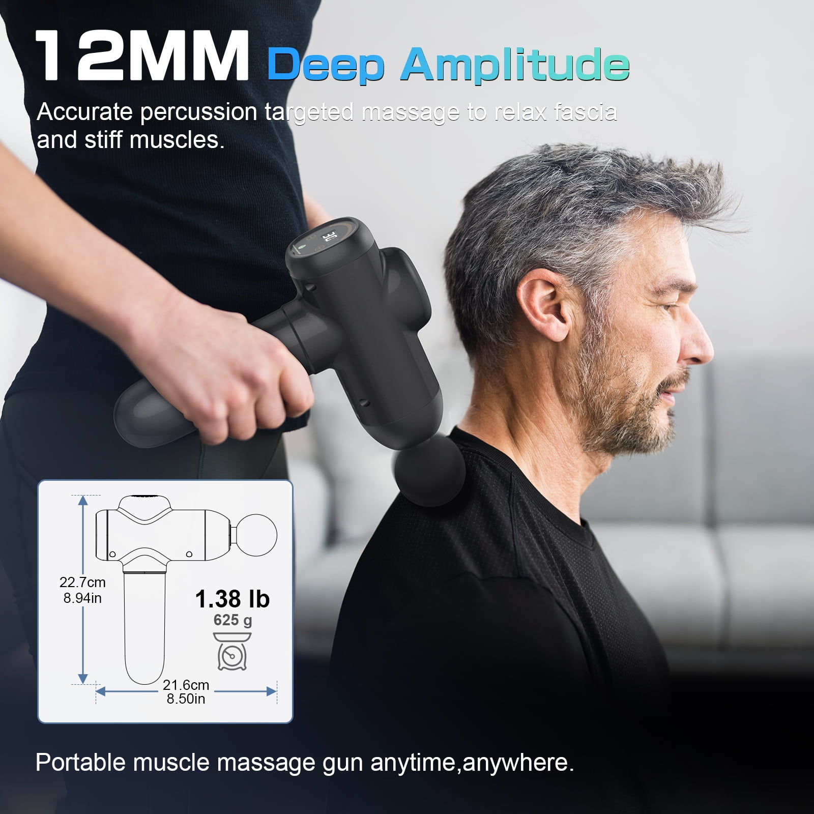 WELTEAYO Massage Gun, Deep Tissue Muscle Massager, Quiet, 6 Heads