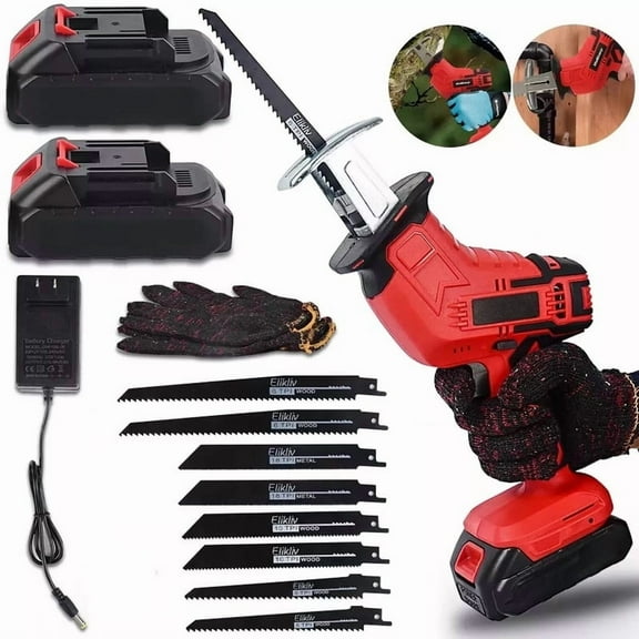 24V Cordless Reciprocating Saw Brushed with 2 Battery & Charger & 8 Saw Blade
