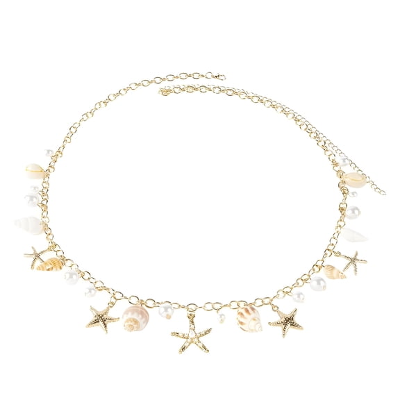 DESIGNICE Gold Waist Chain Beach Summer Beaded Shell Belt Belly Chains Seashell Metal Bikini Boho Pearl Beads Starfish Shells Body Jewelry Accessories