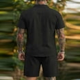 thumbnail image 2 of Letdown Men's Linen 2 Piece Short Set Summer Lightweight Beach Outfits Hollow Out Button Down Shirt and Shorts Solid Color Matching Sets, 2 of 4