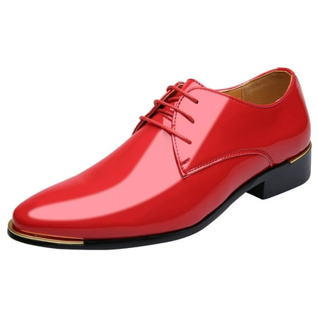 Santimon Mens Dress Shoes Leather Lace Up Pointed Toe Oxford Shoes Casual Formal Business Shoes Red 7 US