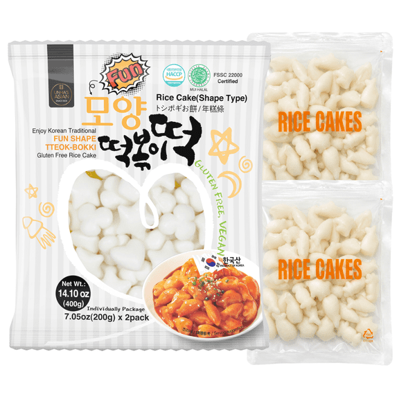 UNHA'S Korean Fun-Shaped Tteokbokki Rice Cakes 2-Pack – Chewy Vegan Non-GMO Gluten-Free, Authentic Korean Street Food, Individually Sealed