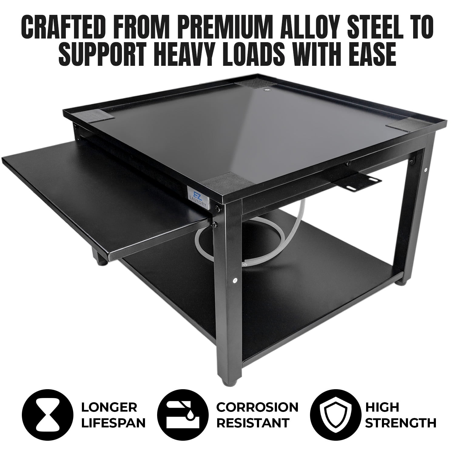 EZ Laundry Pedestal Steel 29" x 10" Base with Pull-Out Tray for Front Load Machines Gray