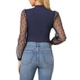 thumbnail image 3 of INSPIRE CHIC Women's Mock Neck Bodysuit Elegant Polka Dot Long Mesh Sheer Sleeve Slim Fit Bodysuits L Dark Blue, 3 of 6