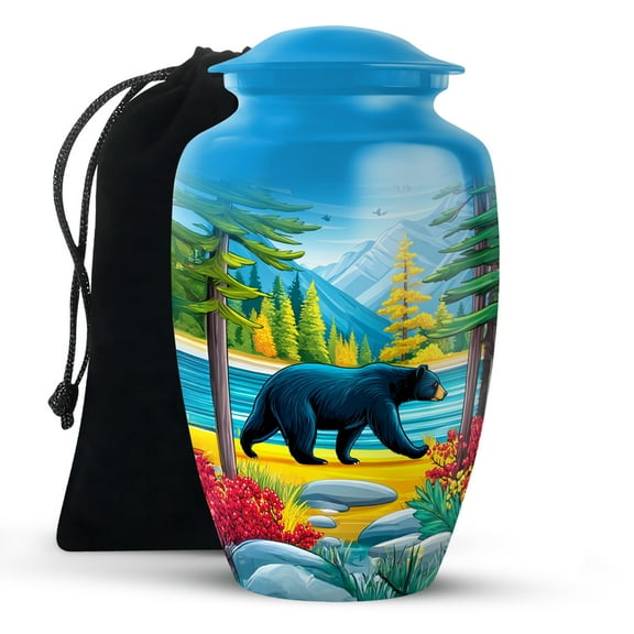 KARYLIZ Bear Urns For Ashes - Forest Urn for Ashes Adult Male - Large Blue Decorative Cremation Urns for Human Ashes Men - Memorial Ashes Holder - Funeral Urn for Female - Burial for Mom