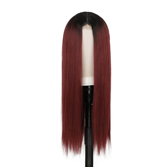 EARKITY Burgundy Hair Lace Front Wig, Long Straight Hair Wigs, Glueless Red Synthetic Lace Front Wigs for Fashion Women Heat Resistant Fiber Hair