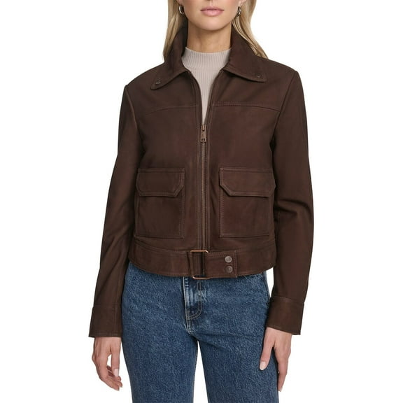 Andrew Marc womens  Leather Trucker Jacket, s, Brown
