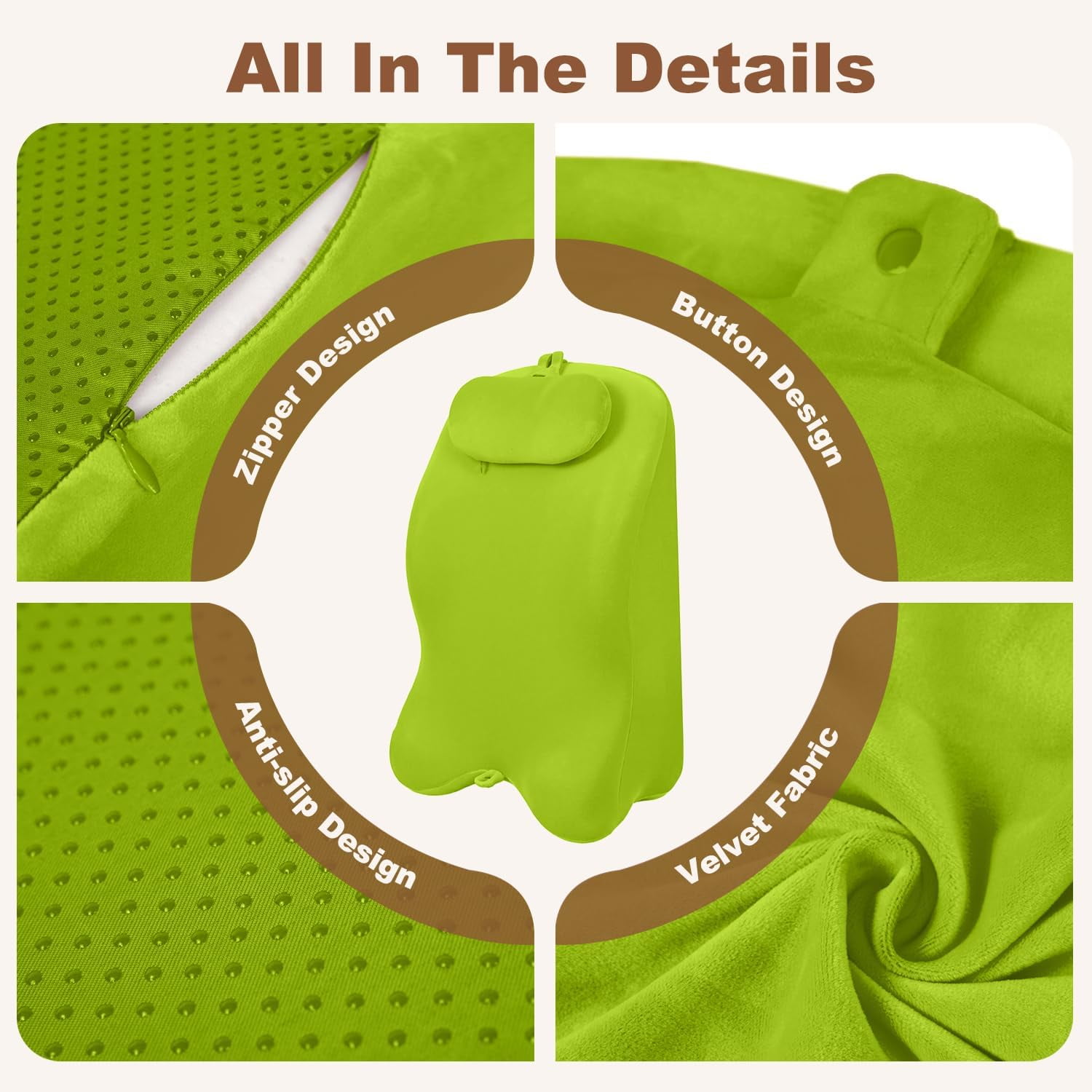 Memory Foam Ergonomic Wedge Pillow, Multi-Position Support Pillow, Ergonomic Support for Back Pain, Acid Reflux & Sitting Up, Ideal for Massage, with Removable Cover,40-Degree Angle Design (Green)