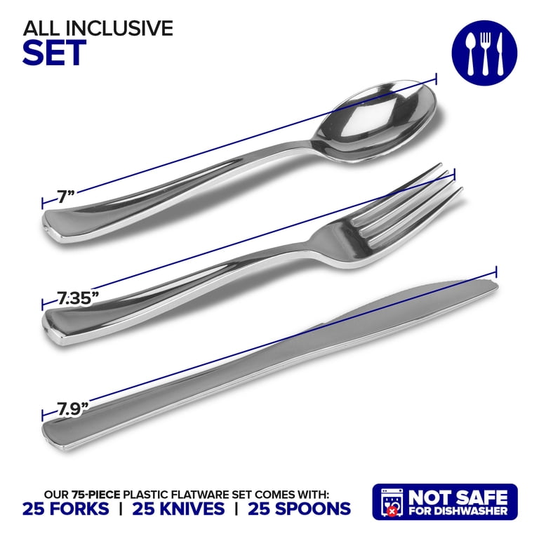 Stock Your Home 75-Piece Silver Plastic Silverware Set photo 5