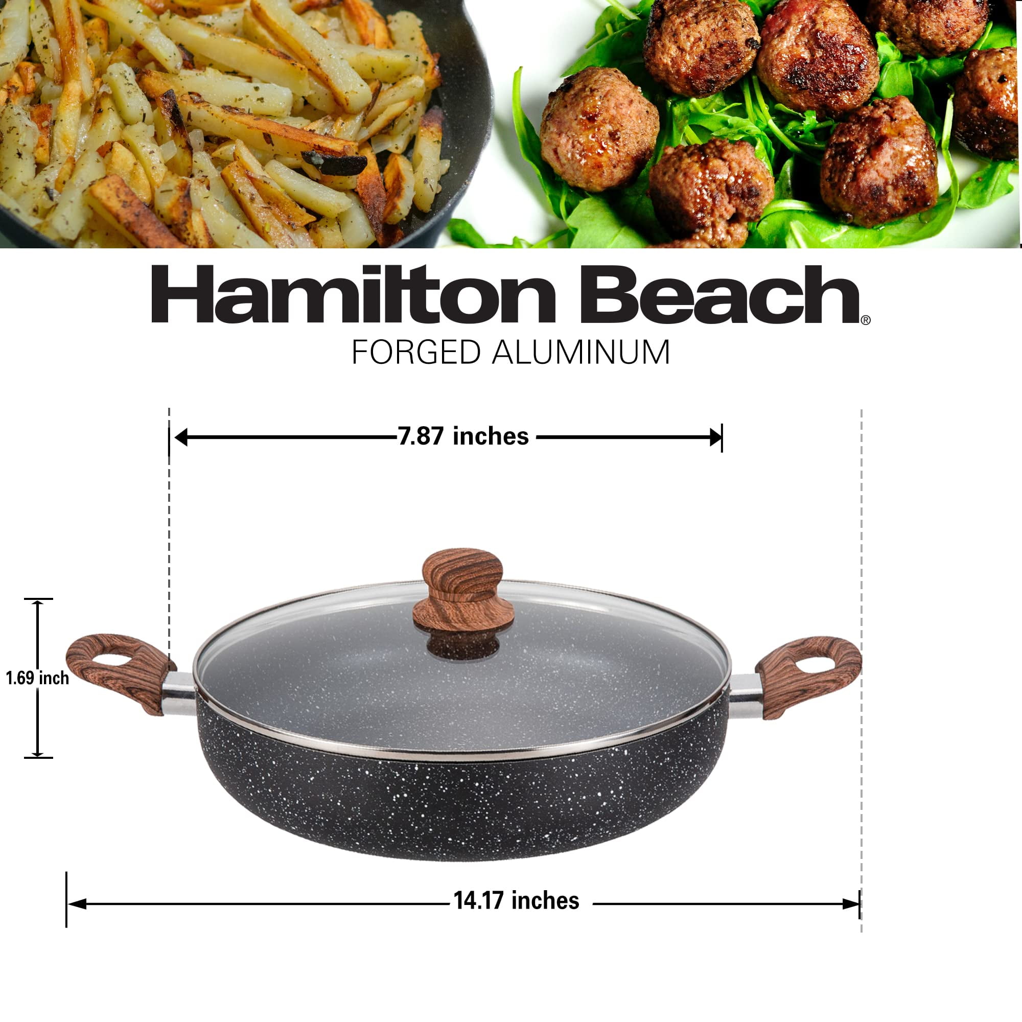 Hamilton Beach 8-Inch Nonstick Aluminum Fry Pan with Marble Coating,  Wood-Like Handle, Dishwasher Safe