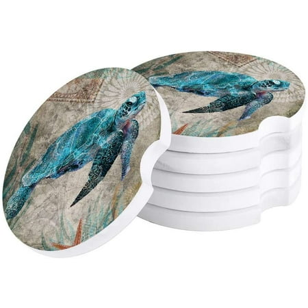 

ZHANZZK Vintage Nautical Theme Ocean Sea Turtle Set of 4 Car Coaster for Drinks Absorbent Ceramic Stone Coasters Cup Mat with Cork Base for Home Kitchen Room Coffee Table Bar Decor
