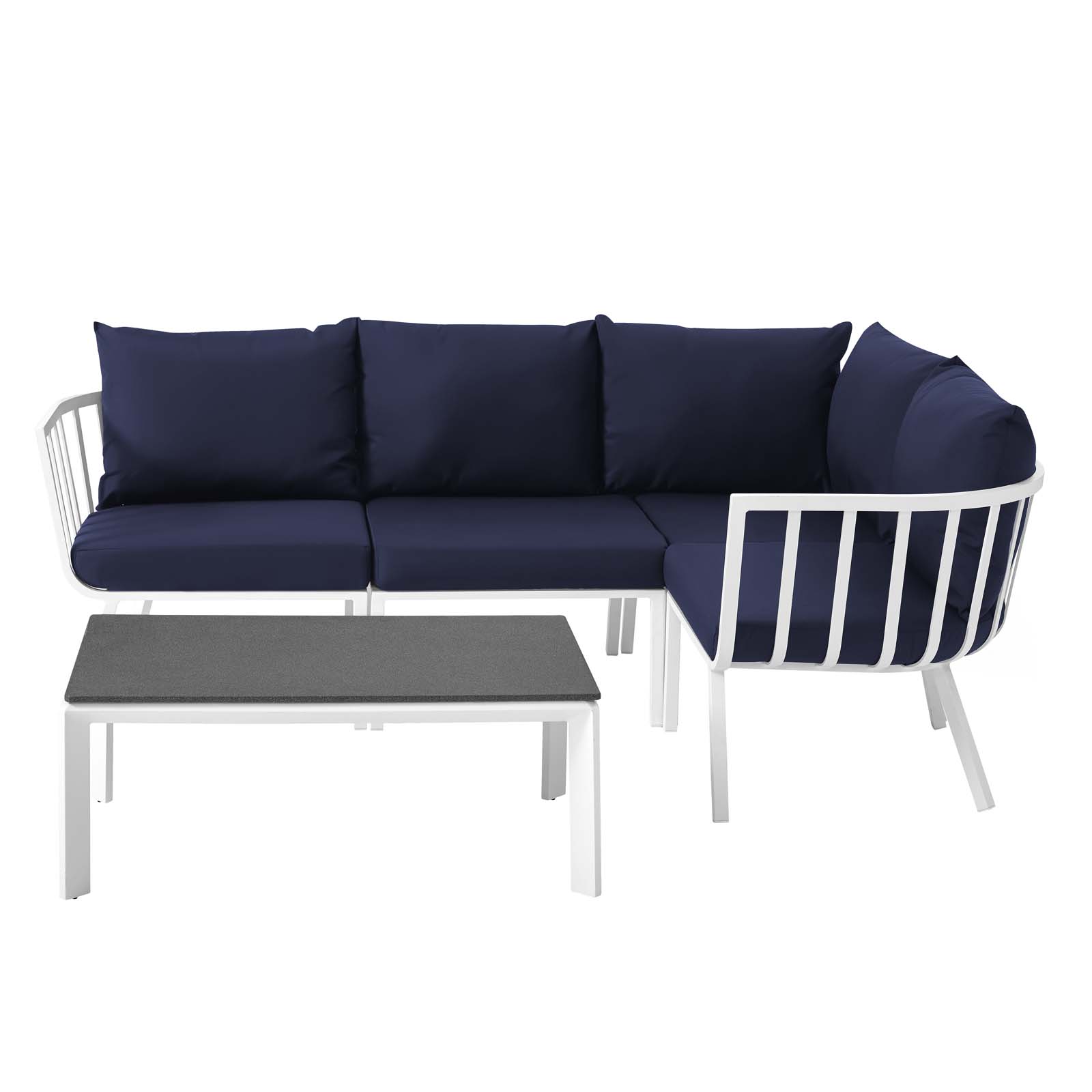 Lounge Sectional Sofa Chair Set, Aluminum, Metal, Steel, White Blue Navy, Modern Contemporary Urban Design, Outdoor Patio Balcony Cafe Bistro Garden Furniture Hotel Hospitality - image 1 of 10