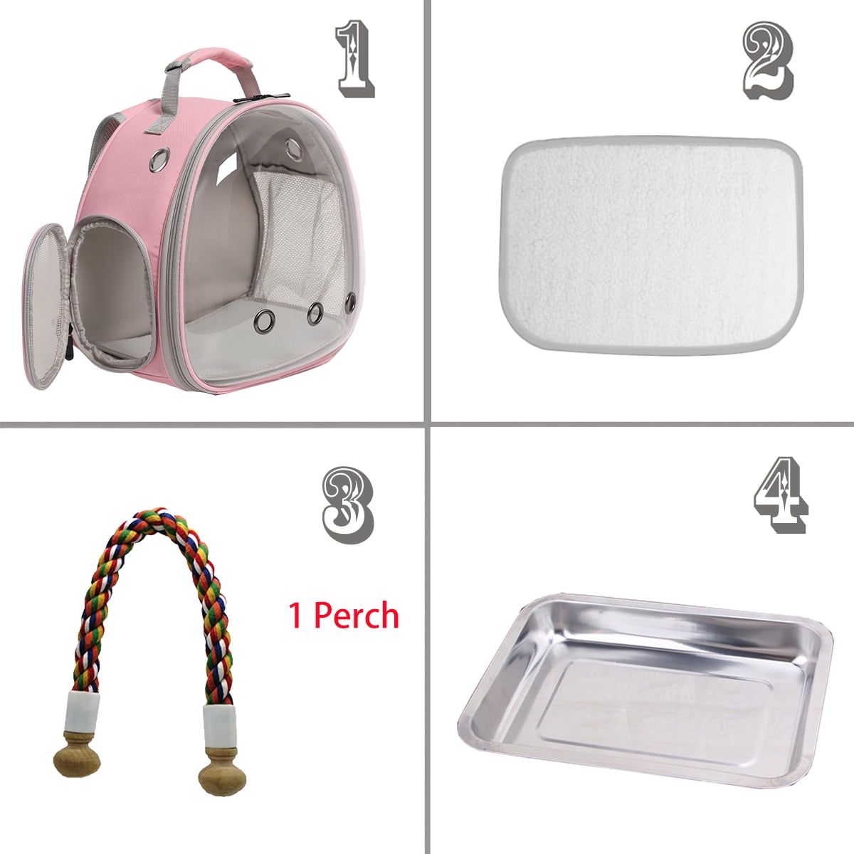 Halinfer Portable Bird Carrier , Bird Travel Backpack with Stainless Steel Tray and Standing Perch (Pink)