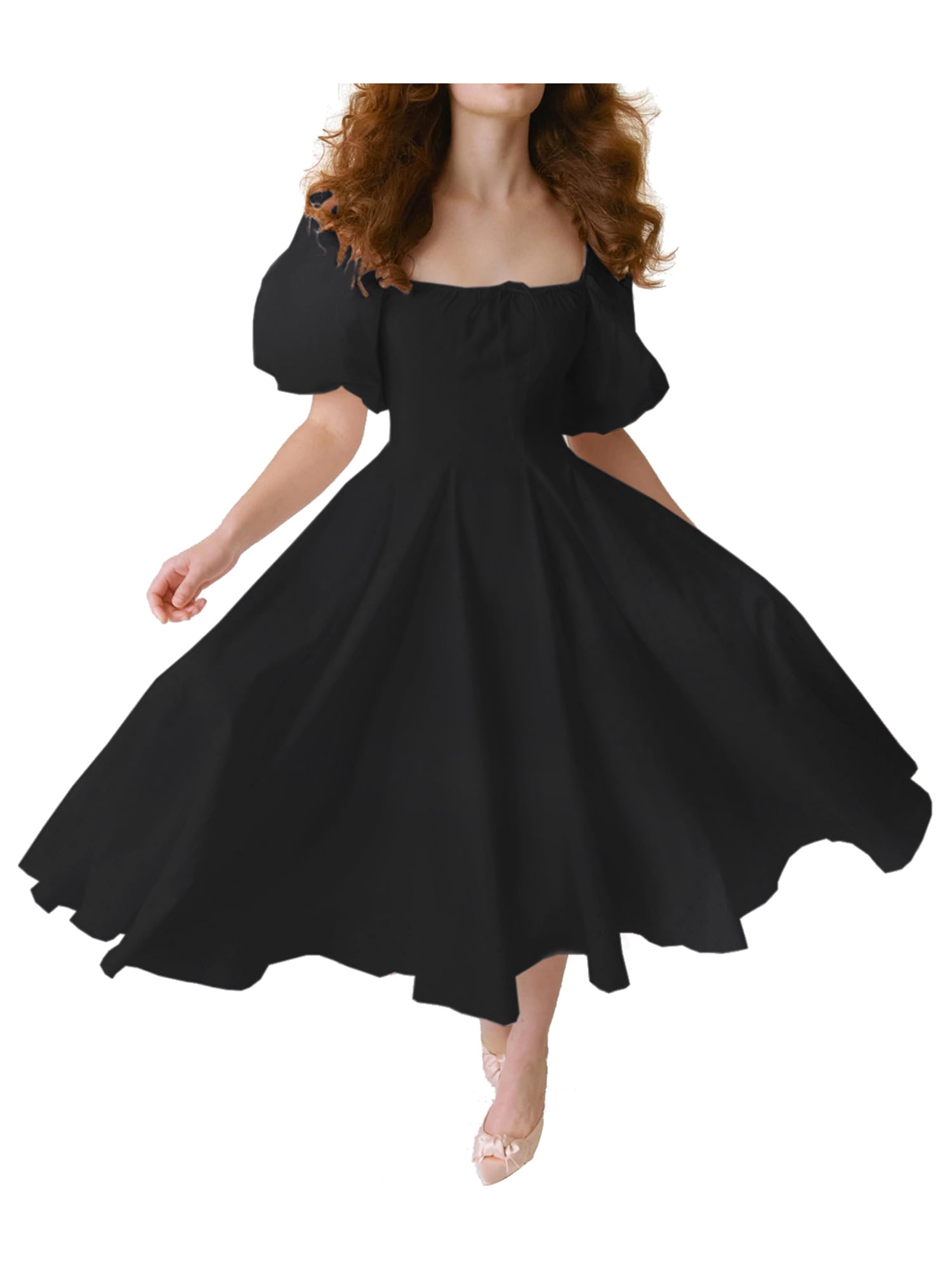 ZAXARRA Women Casual Summer Long Dress, Short Puff Sleeve Square Neck High  Waist Dress - Walmart.com
