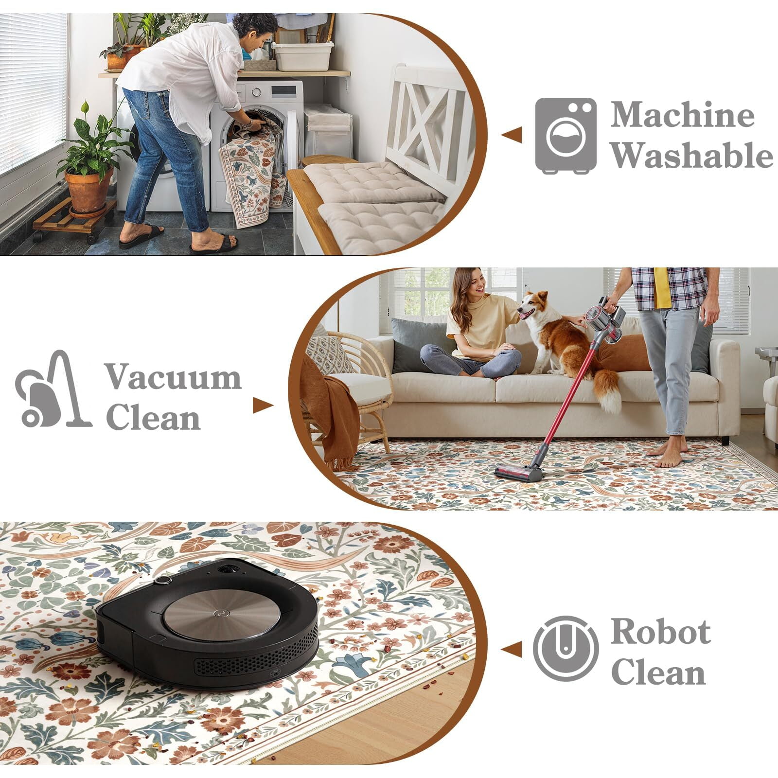 Lahome 2'x6' Floral Hallway Runner Rug, 2x6 Kitchen Runner Rug Non Skid Washable, Boho Soft Bathroom Carpet Runner Rug, Ultra Thin Botanical Runners for Laundry Bedroom, Beige