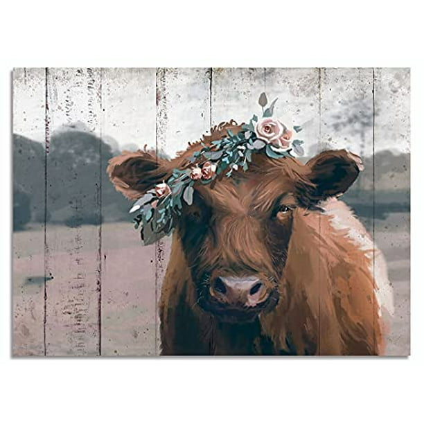 Vintage Farmhouse Cow Wall Decor, Retro Highland Cow Wall Art, Rustic