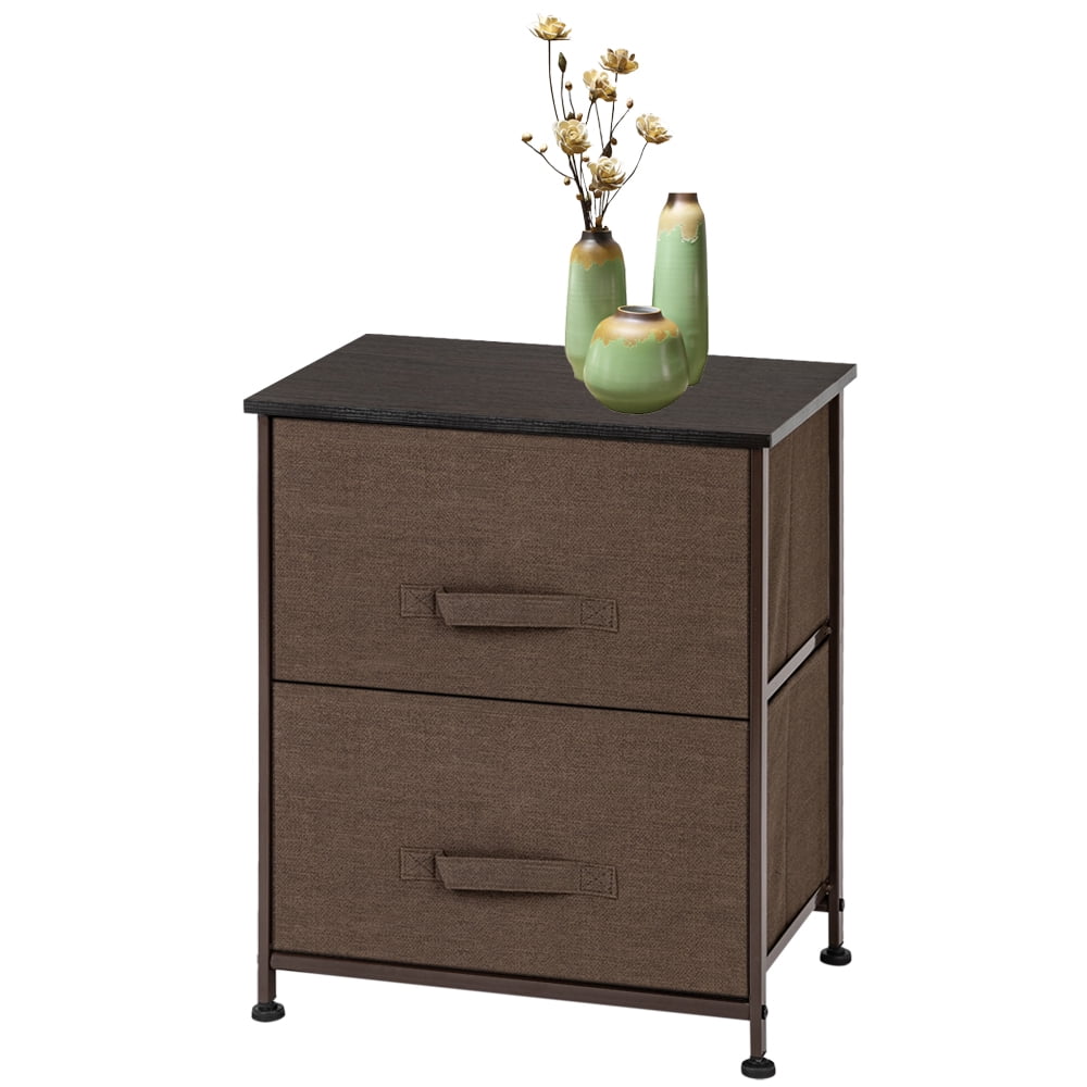 Kepooman Modern End Side Table with Metal Frame & 2 Drawers, Bedroom Storage Nightstand for Living Room Hallway Entryway, Brown Kepooman Modern End Side Table with Metal Frame & 2 Drawers, Bedroom Storage Nightstand for Living Room Hallway Entryway, Brown
