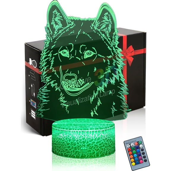 YSITIANNA Wolf Shape 3D Mood Lamp Illusion 16 Colors Change Grey Wolf Night Light with Remote, Gifts for Holiday, Home Bedrom Room Decor Table Lamp STNL#4212