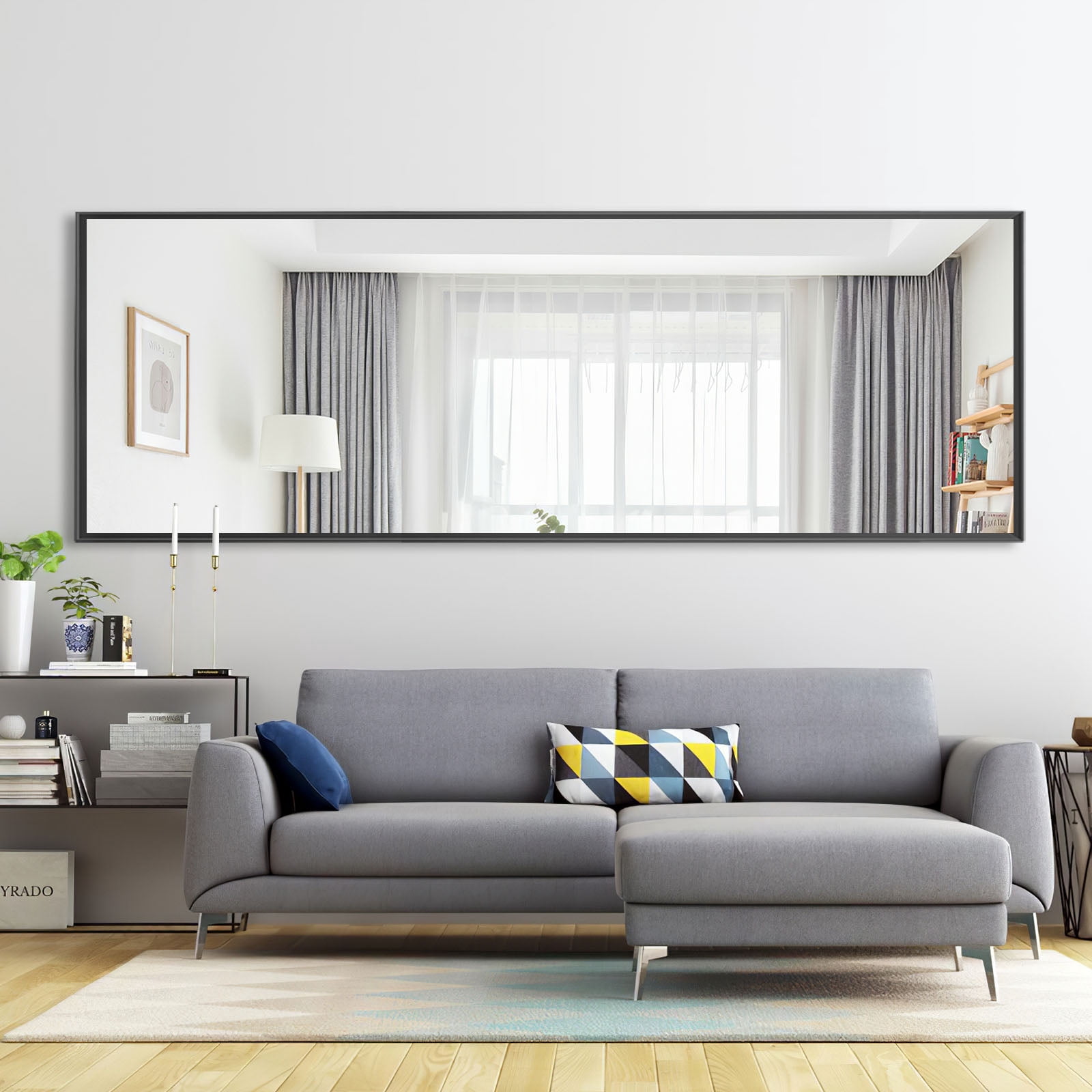 MAYEERTY 64"x21" Black Rectangular Bathroom Floor Mirror Full Length Large Long Wall Mounted Mirror