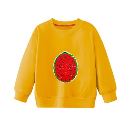 

Hfolob Boy Girl Sweatshirt Pullover Spring Autumn Multi Color Sequins Big Children Long Sleeves Leisure Children Cartoon Watermelon Pattern Kids Sweatshirts