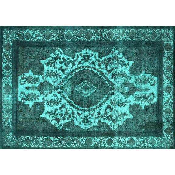 Ahgly Company Machine Washable Indoor Rectangle Oriental Turquoise Blue Industrial Area Rugs, 5' x 7'