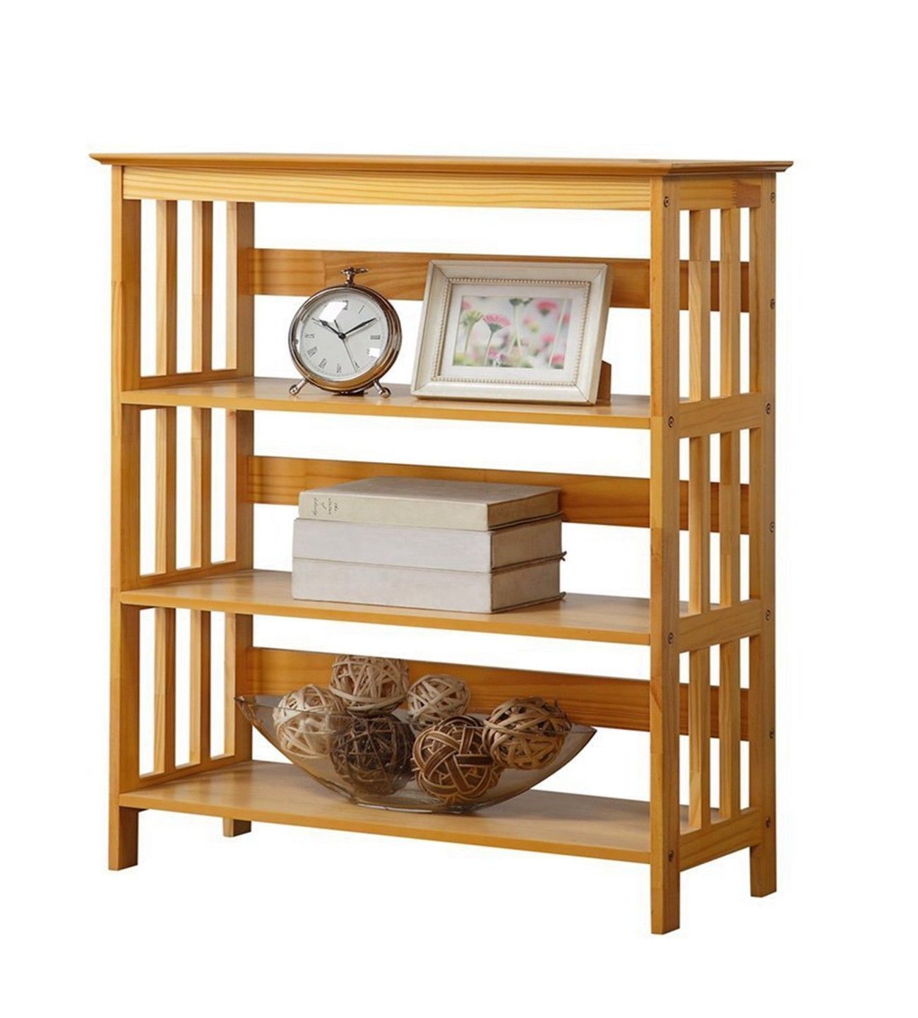 Home Office Wooden Bookcase Storage Bookshelf 3 Shelves Natural
