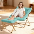 thumbnail image 4 of HABUTWAY Comfy Saucer Chair, Foldable Living Room Chairs, Soft Faux Fur Lounge Chair for Bedroom, Reading Chairs for Adults, Kids, X-Large (with Ottoman, Mint), 4 of 6
