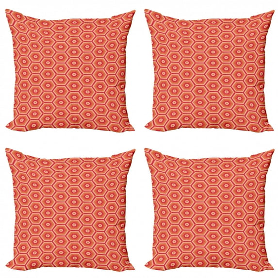 Ambesonne Abstract Throw Pillow Cover 4 Pack, Hexagonal Shapes Tangerine, 20", Pink Peach