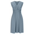 thumbnail image 6 of ChaoHeng Summer Dresses for Women Clearance under $10 Solid Color V-Neck Waist-Cross Pleated Sleeveless Midi Dress,Gray XL, 6 of 9
