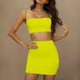 thumbnail image 2 of Women 2 Piece Summer Solid Matching Skirt Set, Spaghetti Strap Ruched Crop Cami Top High Waist Bodycon Mini Skirt Casual Tracksuit Yellow M(M), 2 of 9