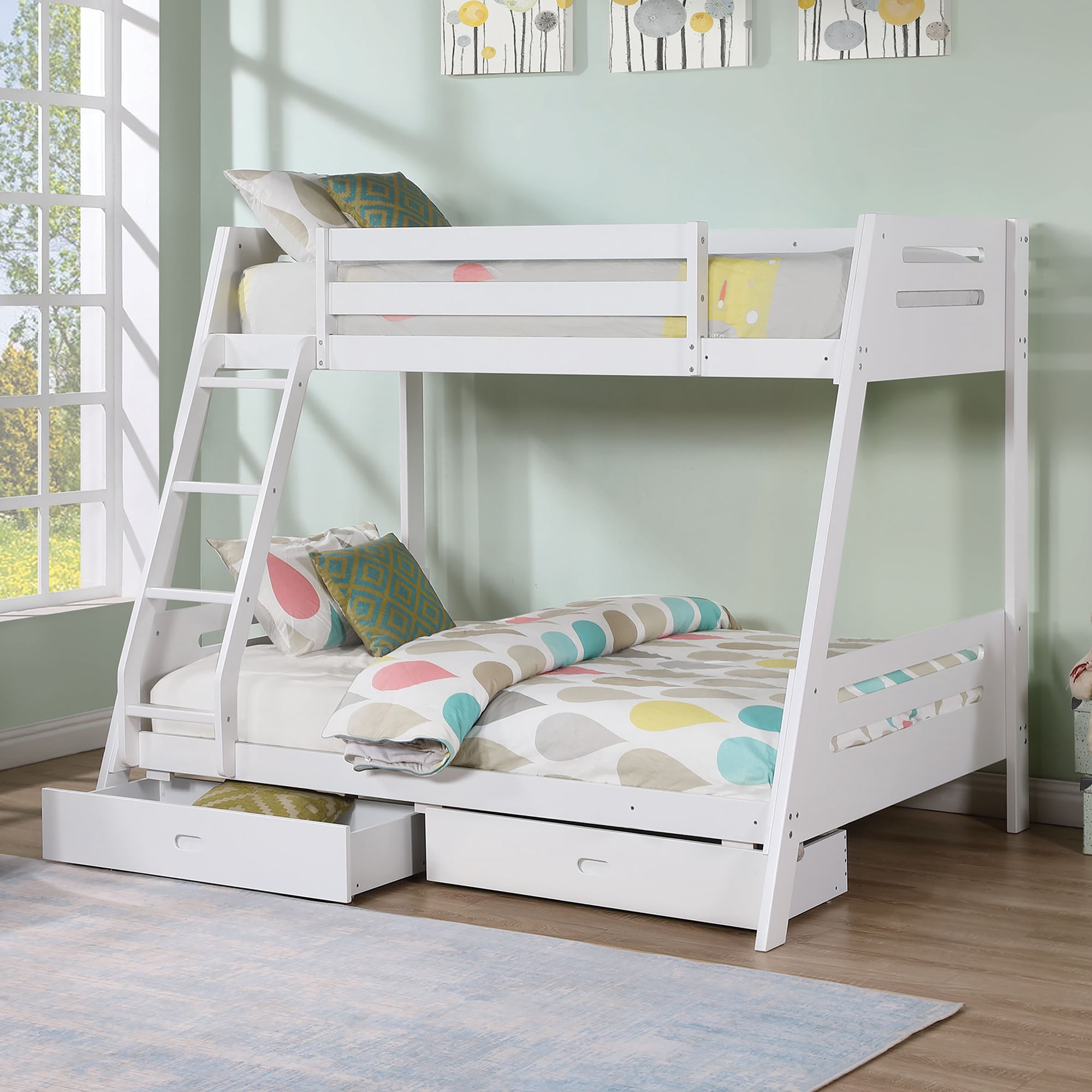 Furniture of America Bria Kids Solid Wood Twin-over-Full Bunk Bed, White
